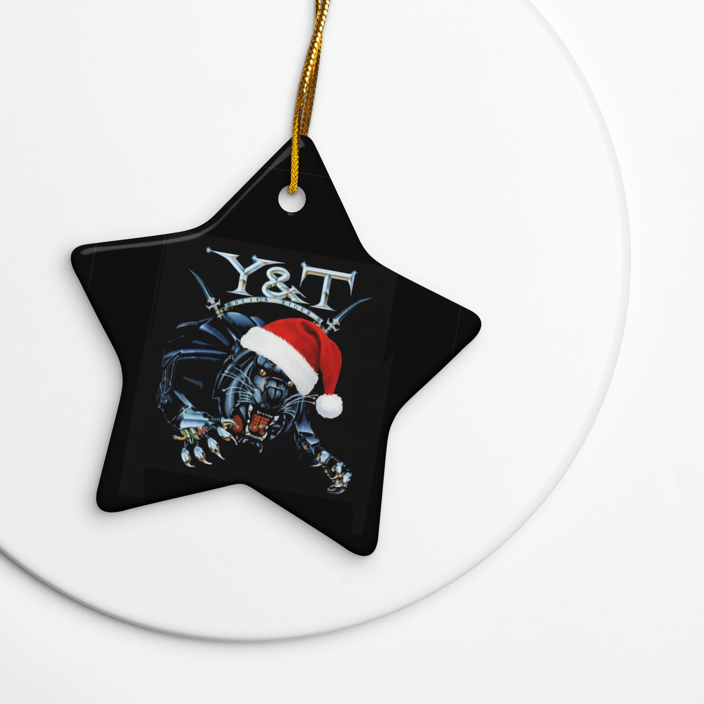 Y&T Black Tiger Santa 2-Sided Star Ceramic Ornament