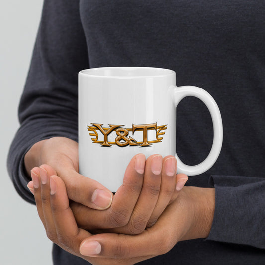 Y&T Logo White Glossy Mug